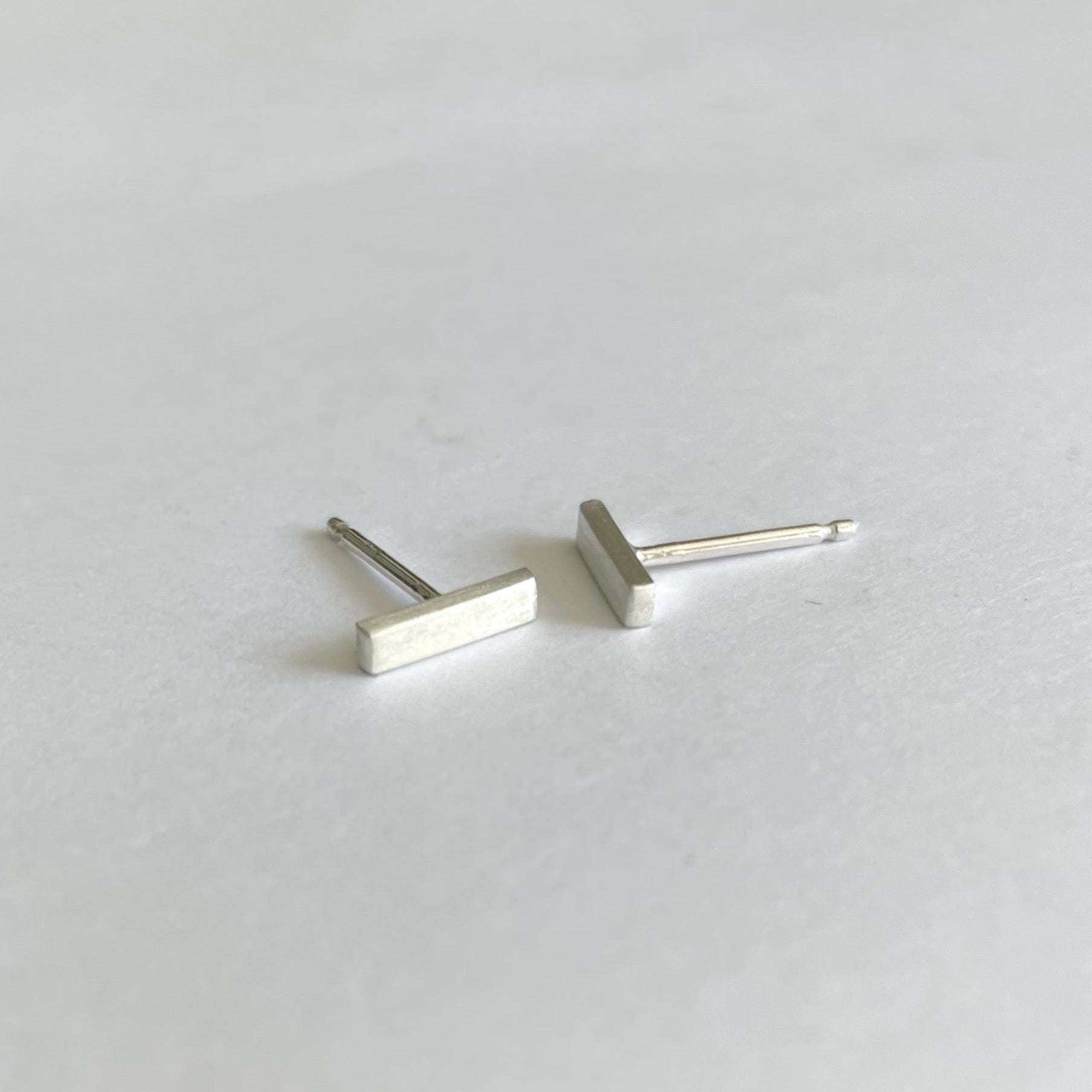 silver bar post earrings 3/8" matte finish