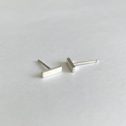 silver bar post earrings 3/8" matte finish