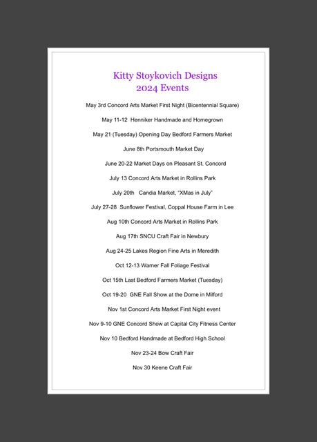 Kitty's Event schedule for May through November 2024