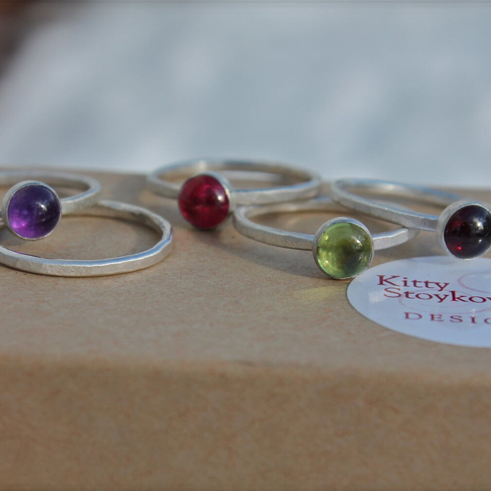 Stackable Ring in Sterling Silver With Stone Of Choice