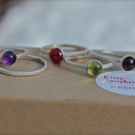 Stackable Ring in Sterling Silver With Stone Of Choice