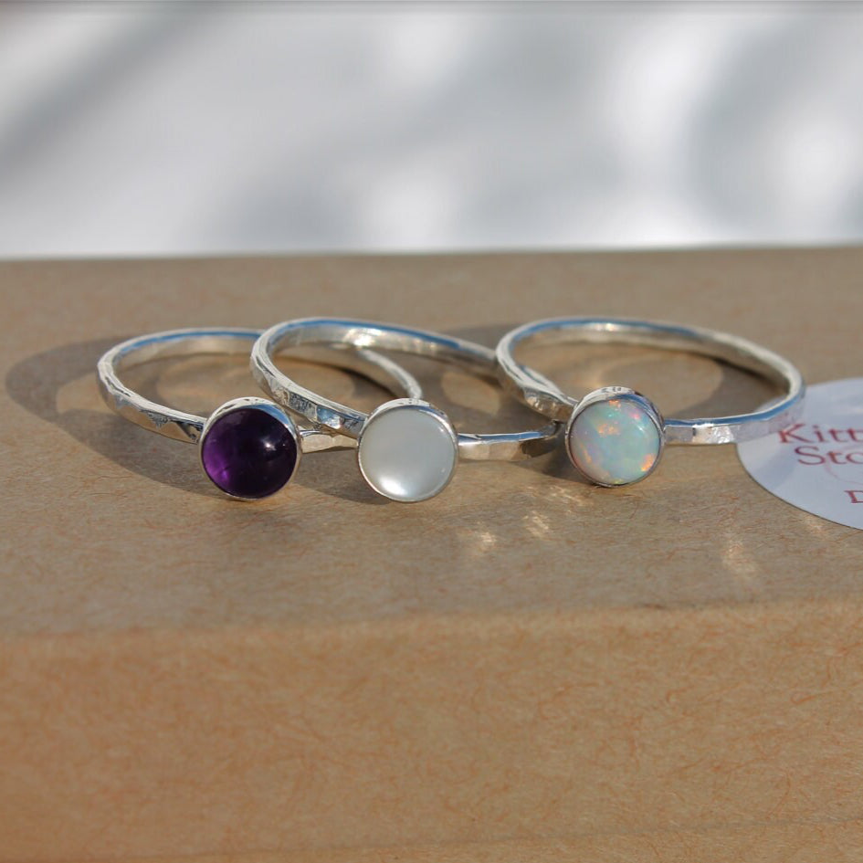 Stackable Ring in Sterling Silver With Stone Of Choice