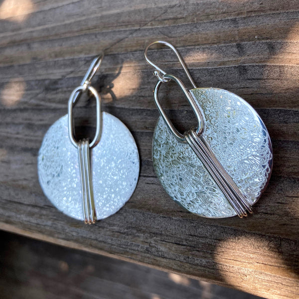 Large Circle with Lines in Silver Earrings