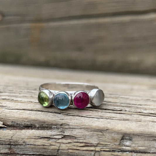 Band with Four Same Size Stones Ring in Silver