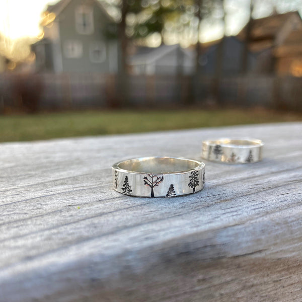 Trees Rings shown outside with houses in background