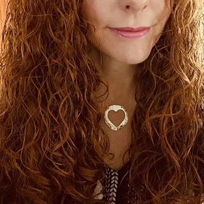 Open Heart Circle Necklace in Silver