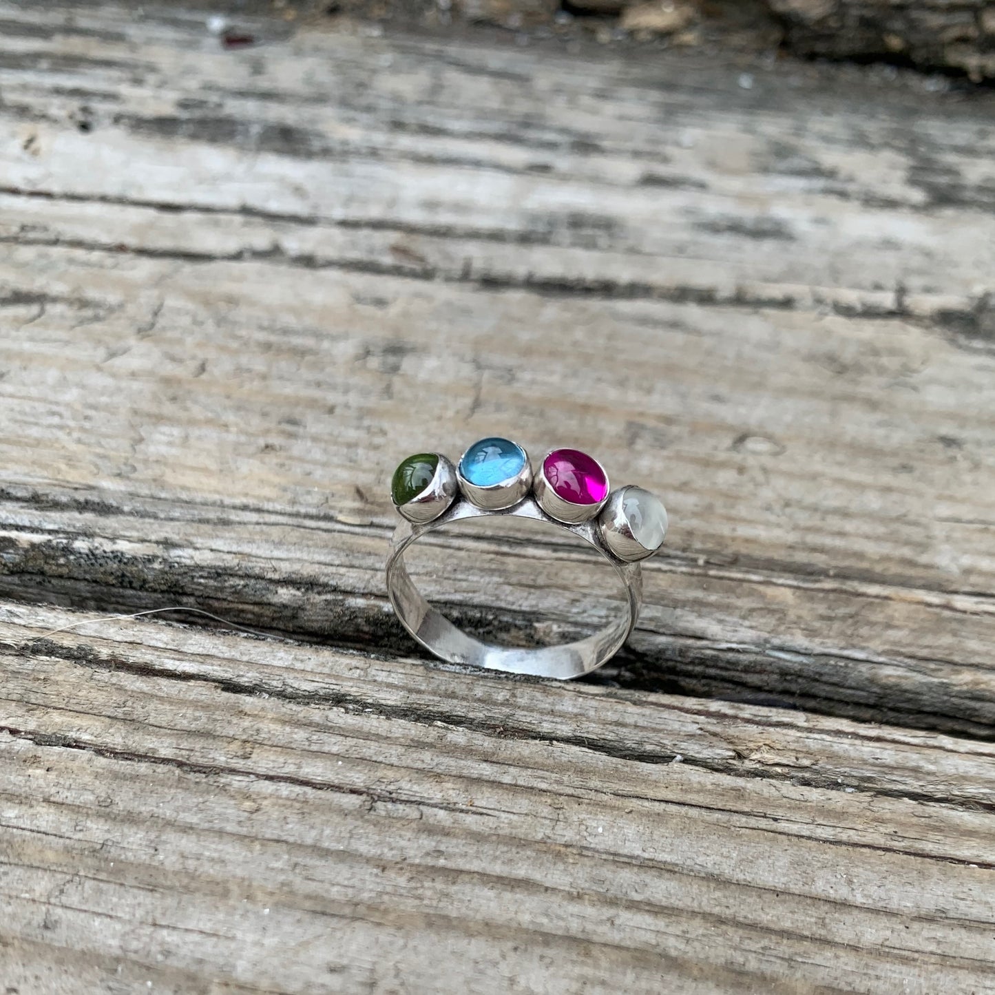 Band with Four Same Size Stones Ring in Silver