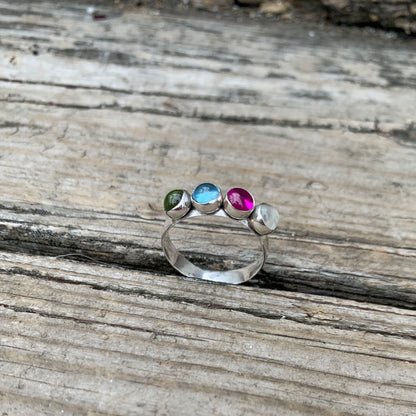 Band with Four Same Size Stones Ring in Silver