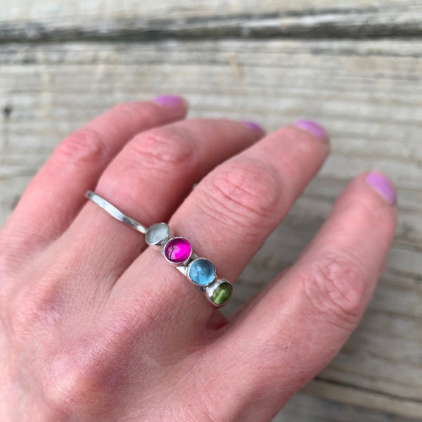 Band with Four Same Size Stones Ring in Silver