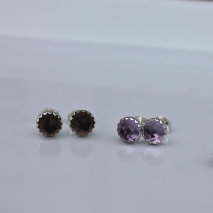 Rose Cut Stone Post Earrings in Silver