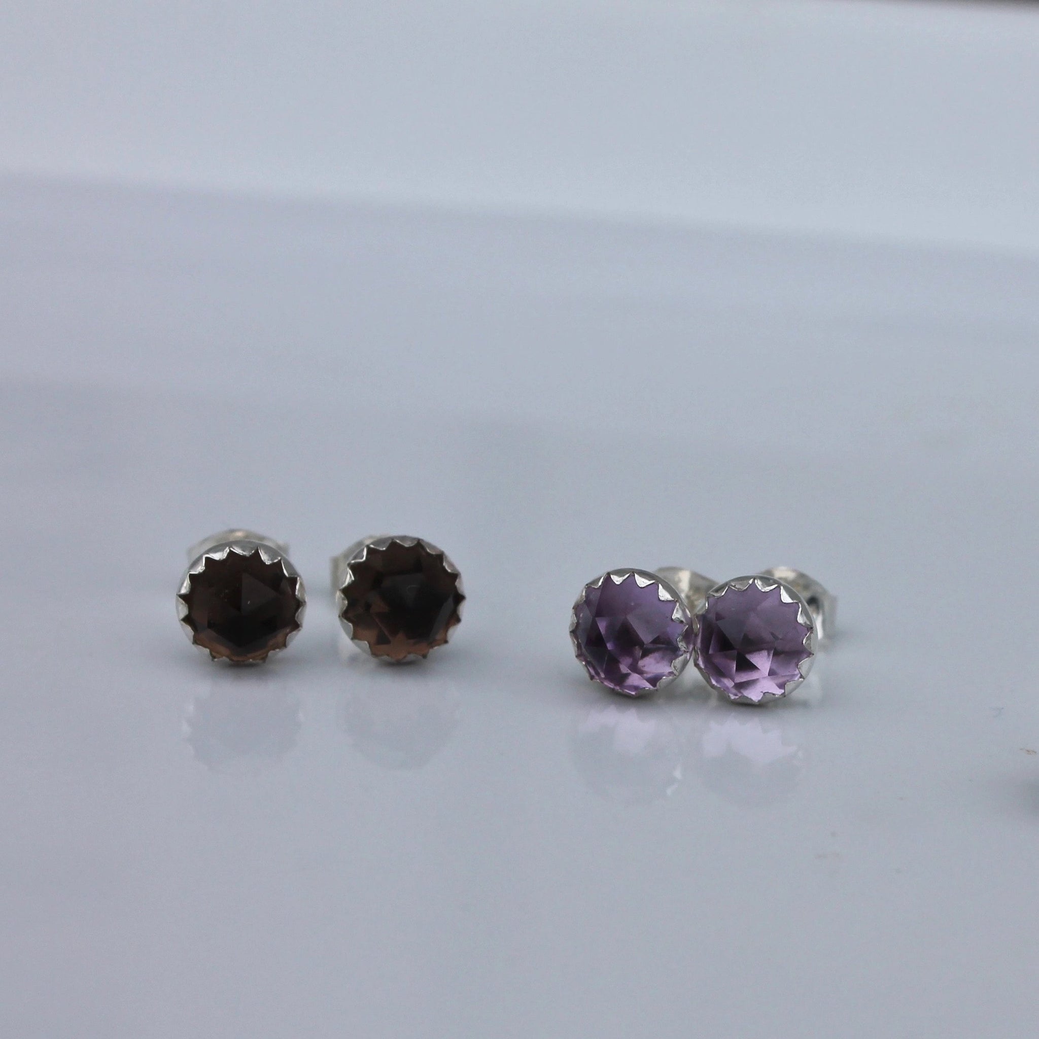 Rose Cut Stone Post Earrings in Silver