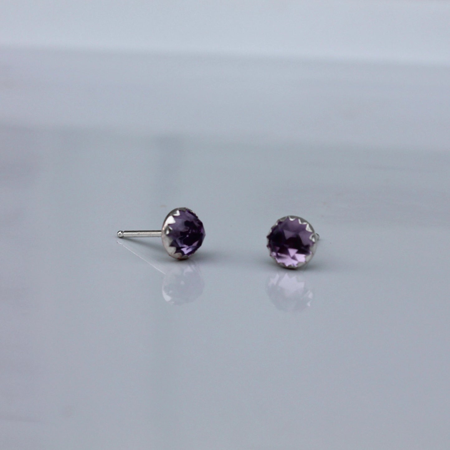 Rose Cut Stone Post Earrings in Silver