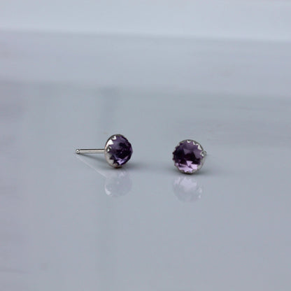 Rose Cut Stone Post Earrings in Silver