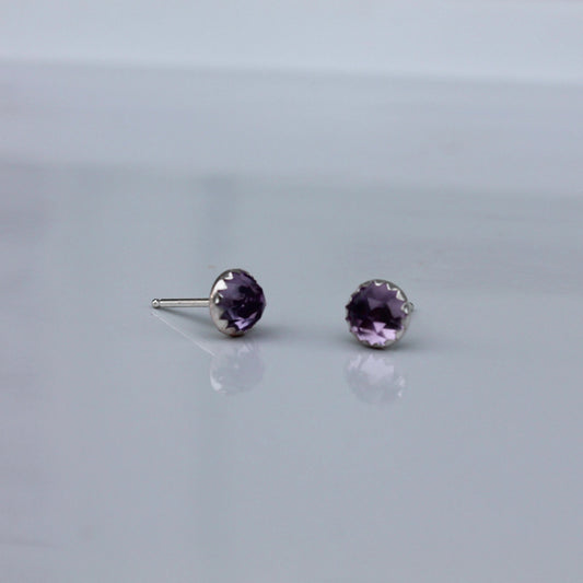 Rose Cut Stone Post Earrings in Silver