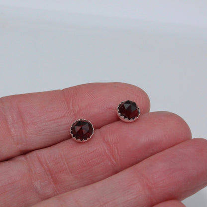 Rose Cut Stone Post Earrings in Silver