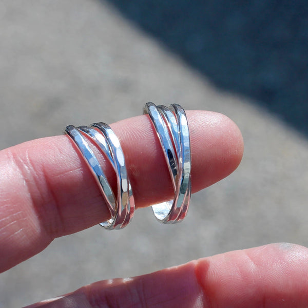 Hammered Triple ring shown on finger