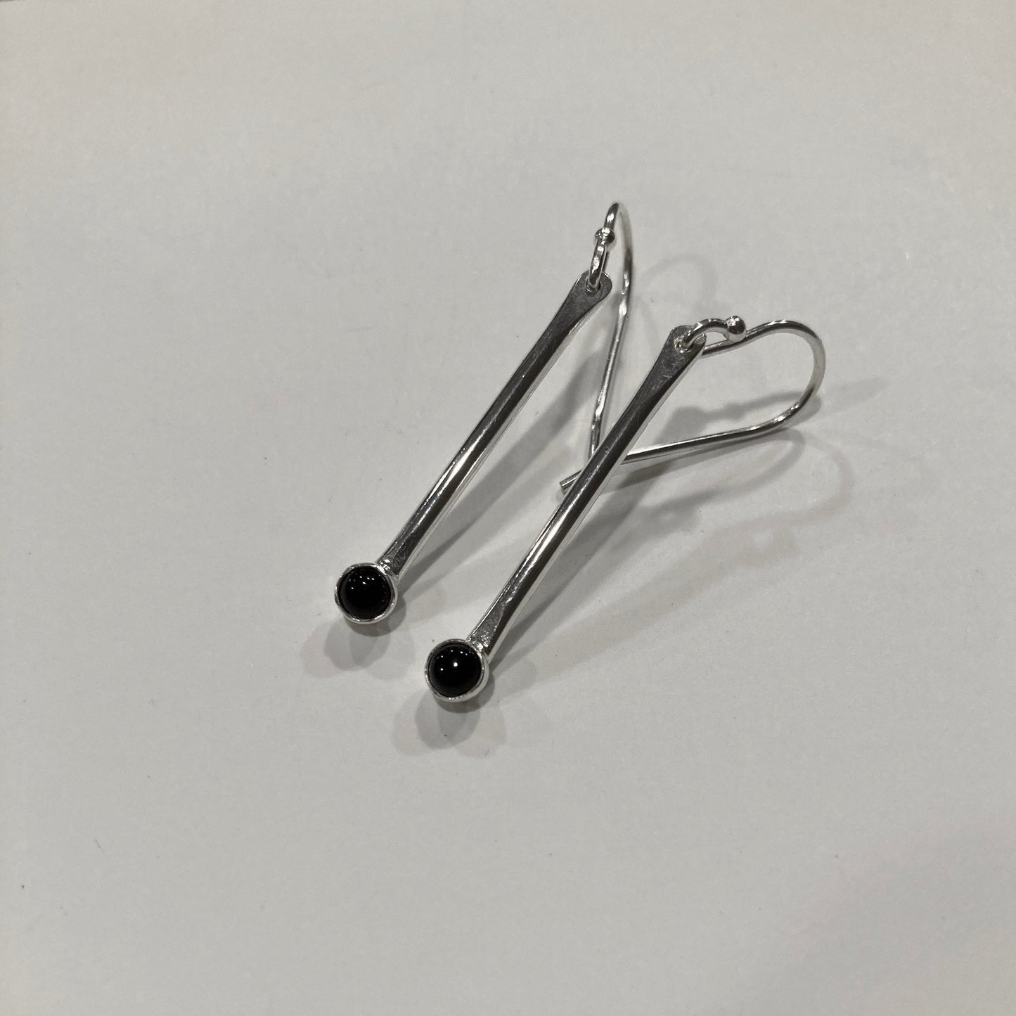 Onyx Thick Silver Stick Earrings