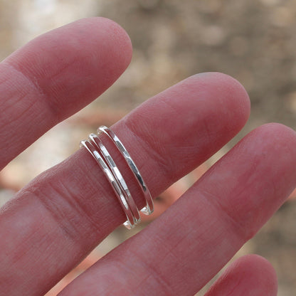 Thin Band Stack Ring in Silver