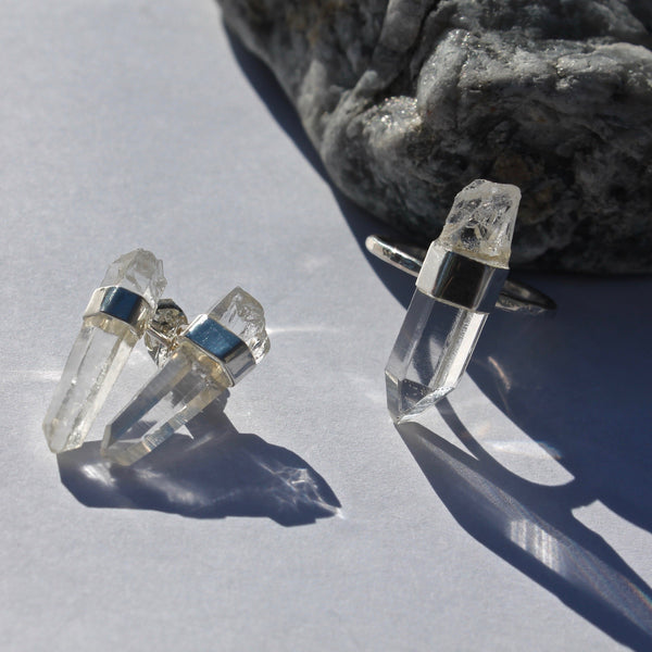 Large crystal ring and large crystal point earrings