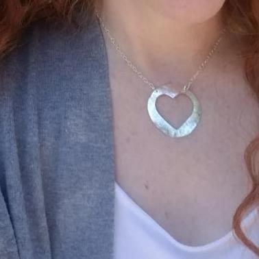 Open Heart Circle Necklace in Silver