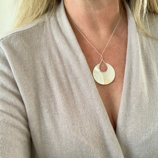 Large Silver Cut Out Teardrop Pendant on Chain or Leather