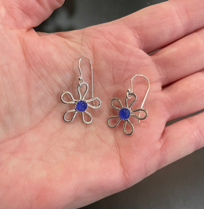 Flower Earrings with Stone in Sterling Silver