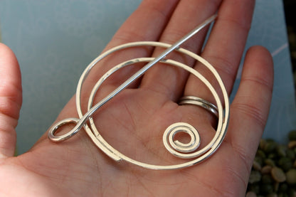 Hair or Scarf Pin in Sterling Silver, Large Swirl Design