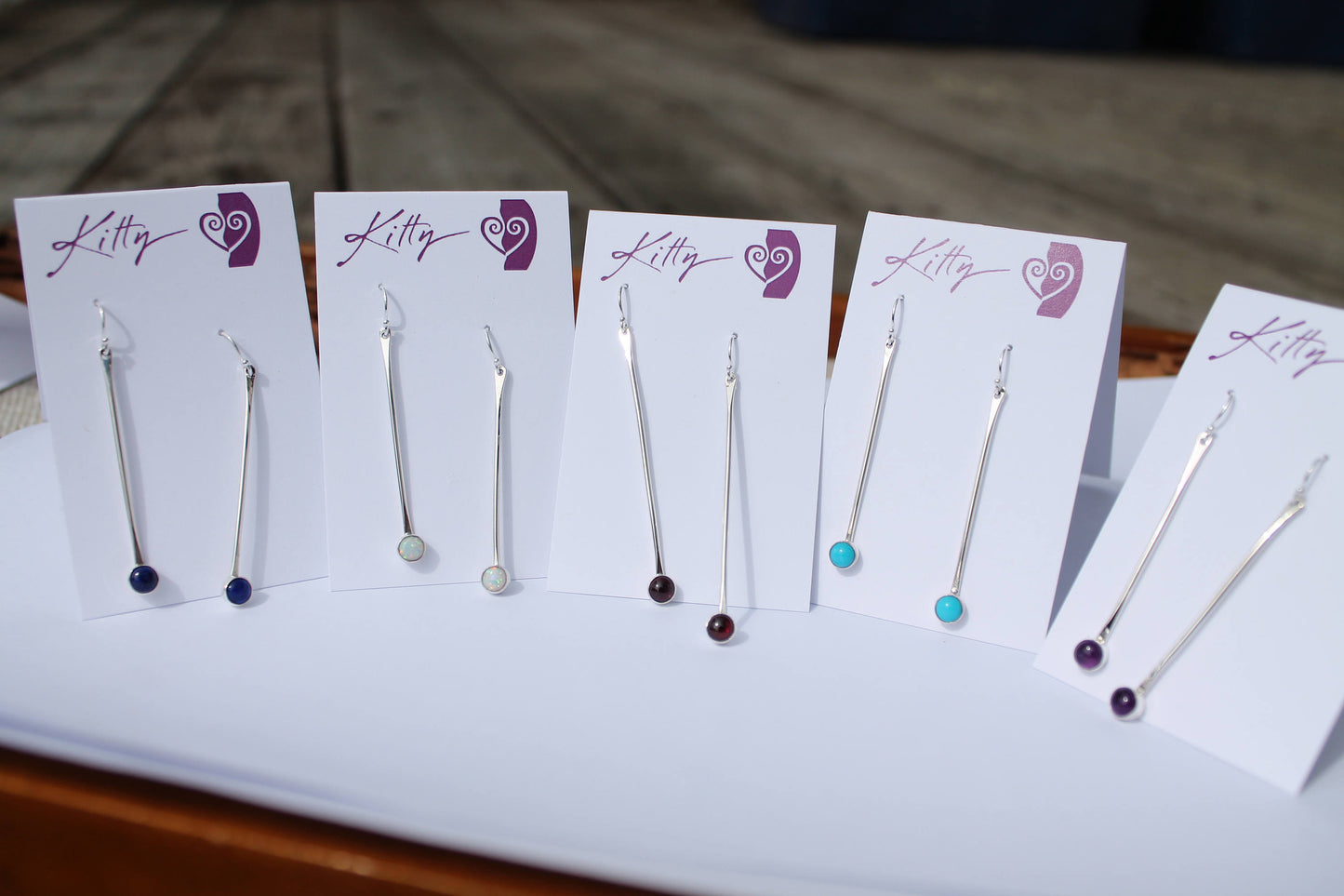 Long Silver Stick with Stone Earrings