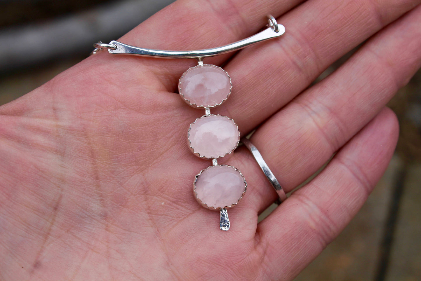 Three Stones Necklace in Silver