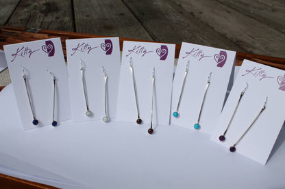Long Silver Stick with Stone Earrings