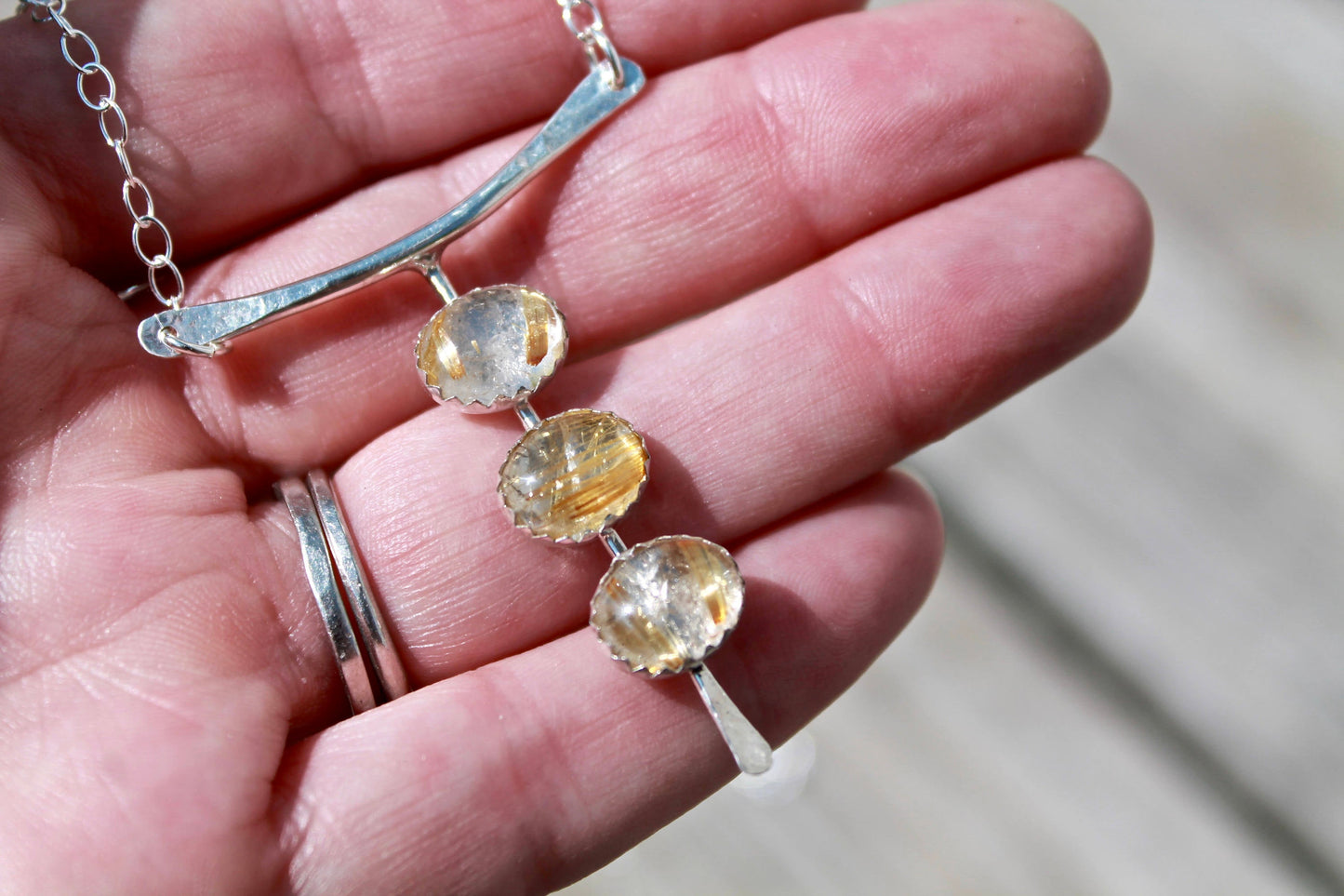 Three Stones Necklace in Silver