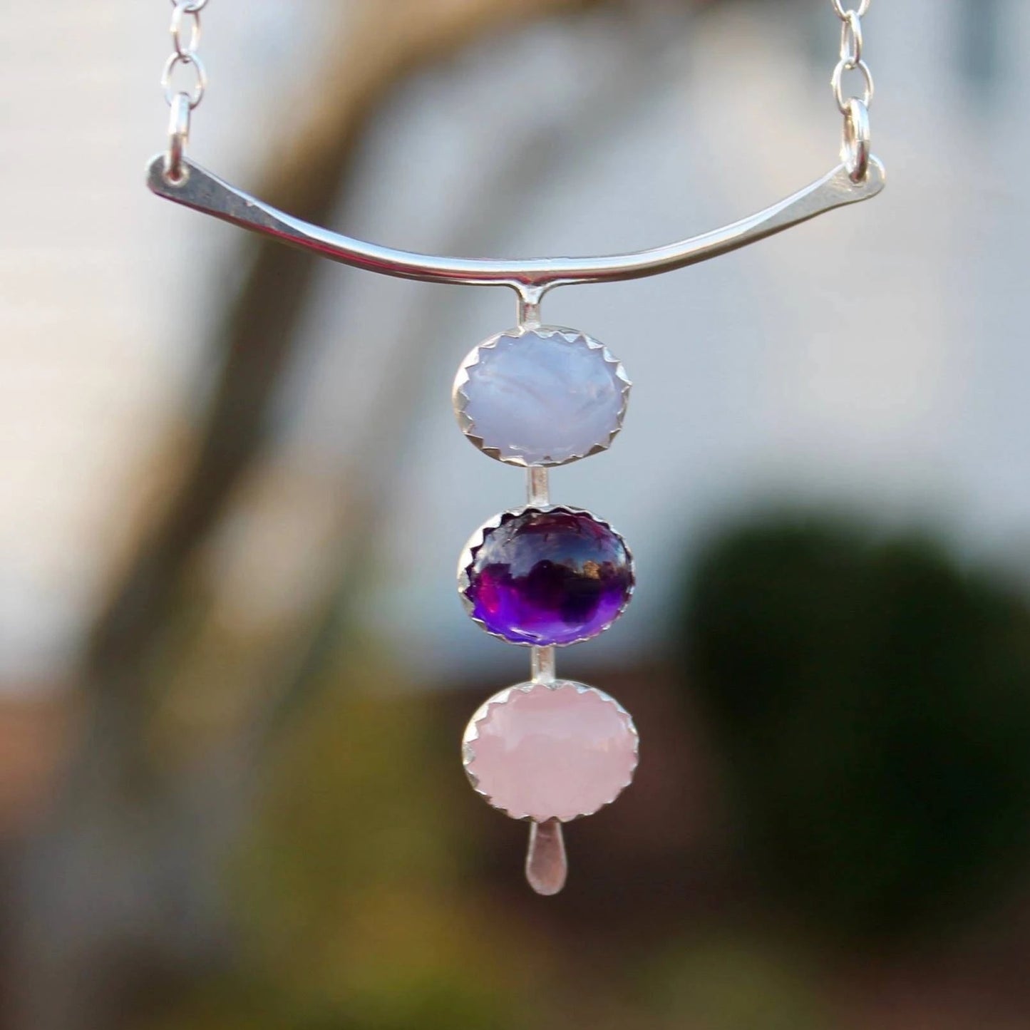 Three Stones Necklace in Silver