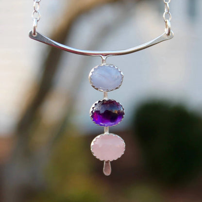 Three Stones Necklace in Silver
