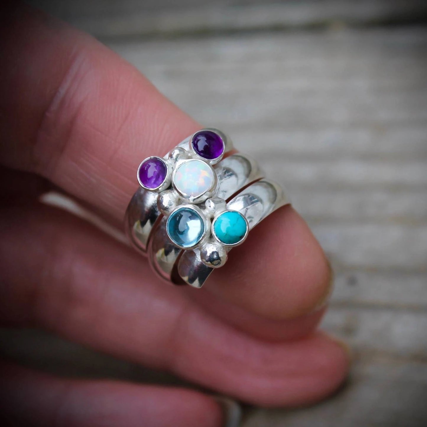 Graduated Sizes Birthstones Fairy Tale Ring in Silver