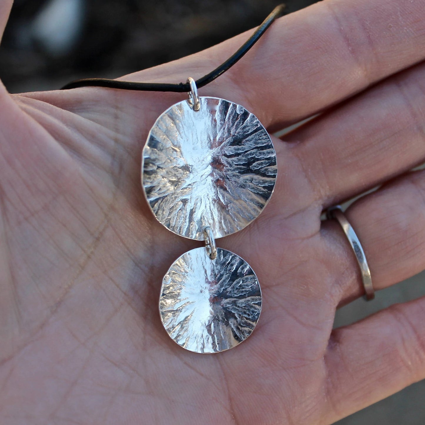 Double Circle Textured Earrings in Silver