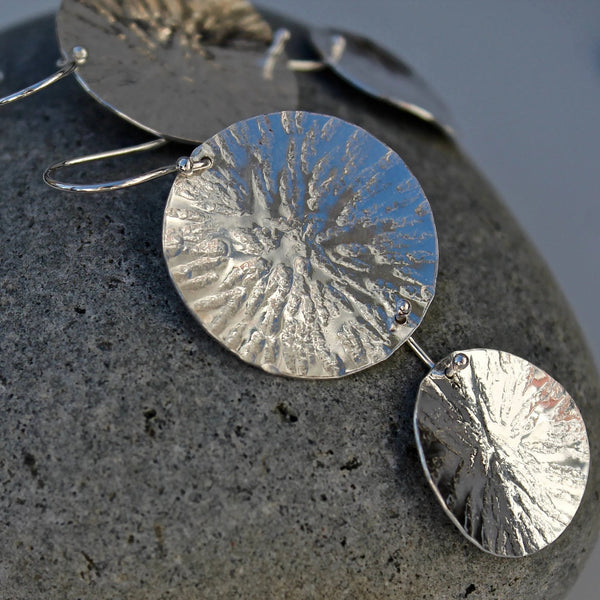 Double Circle Textured Earrings in Silver