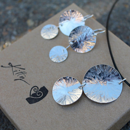 Double Circle Textured Earrings in Silver