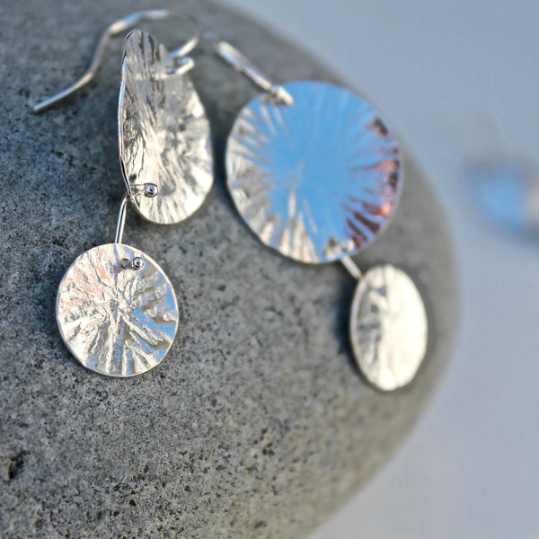 Double Circle Textured Earrings in Silver