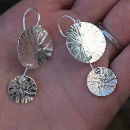 Double Circle Textured Earrings in Silver