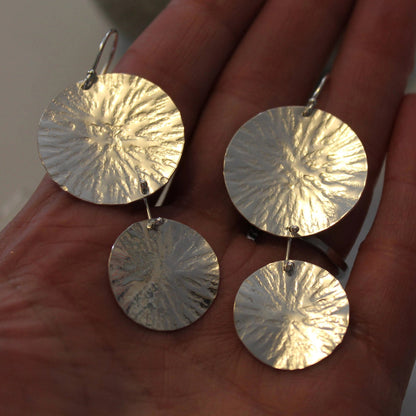 Double Circle Textured Earrings in Silver