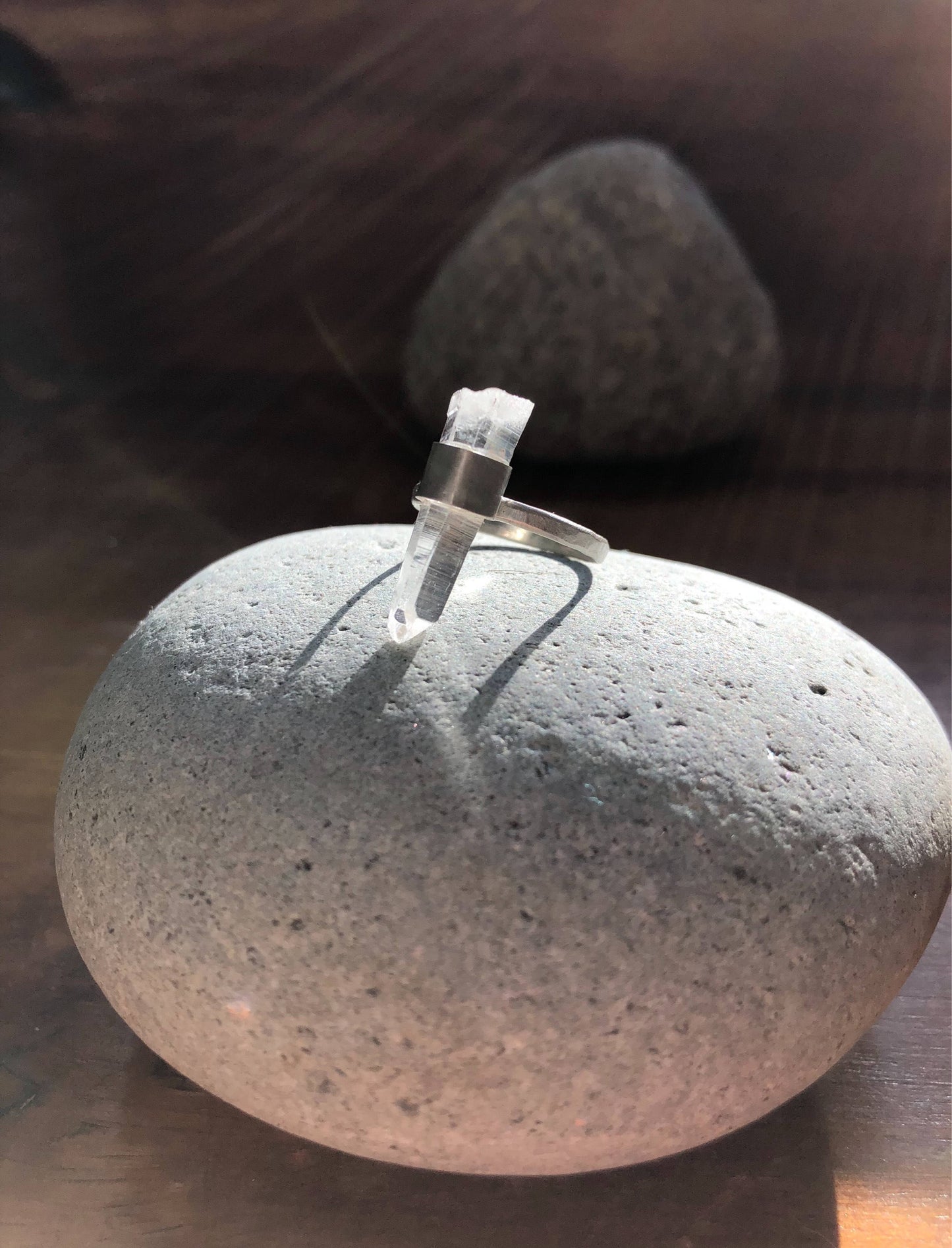 Large Raw Quartz Crystal Point Ring