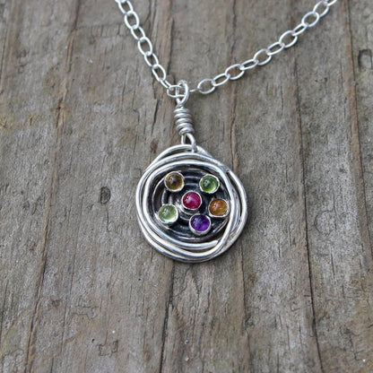 Nest Necklace with Birthstones or Multi Stone