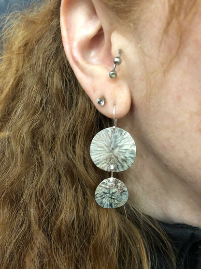 Double Circle Textured Earrings in Silver