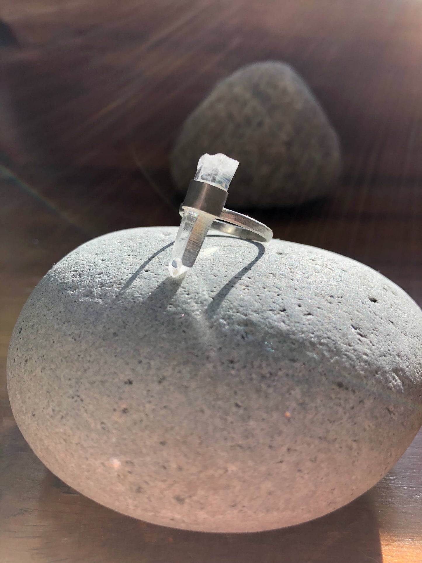 Large Raw Quartz Crystal Point Ring