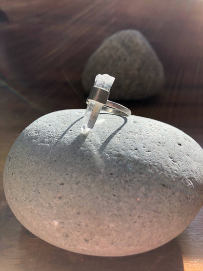 Large Raw Quartz Crystal Point Ring