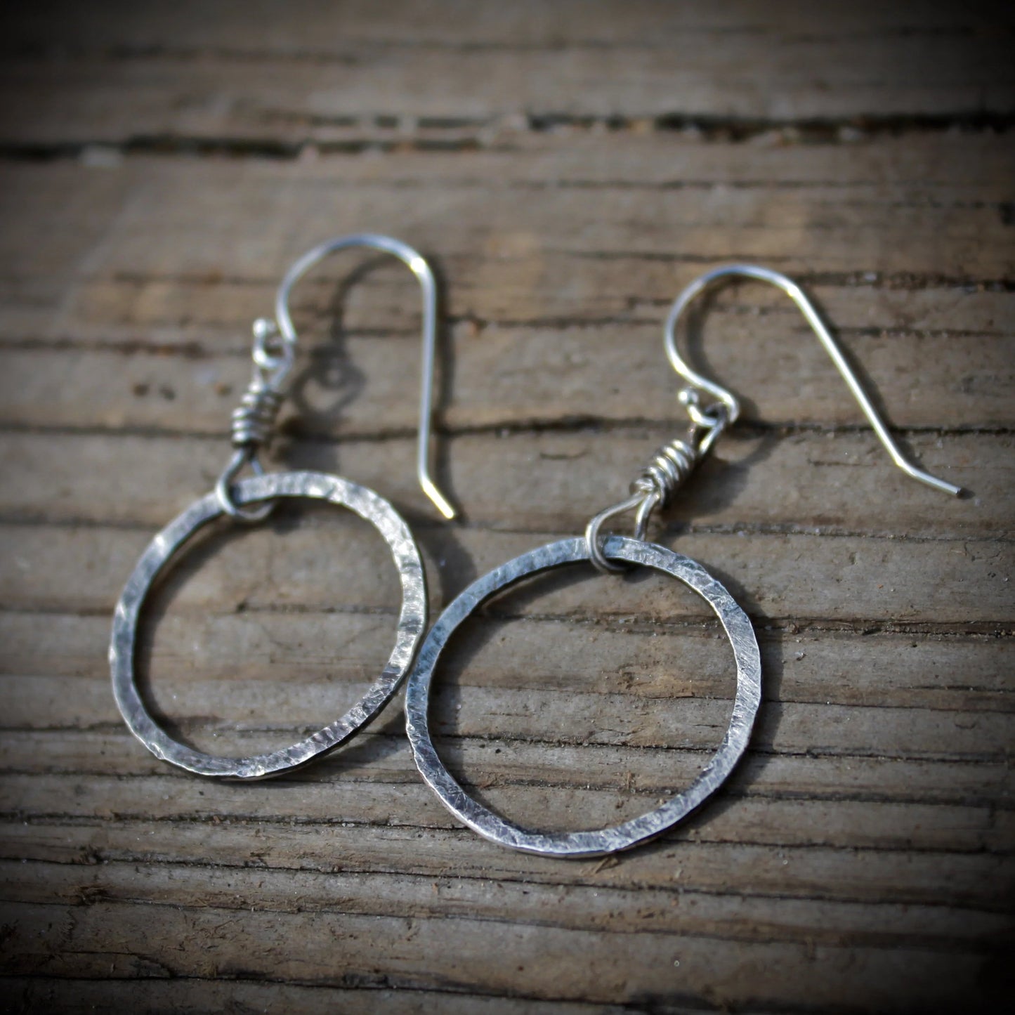 Organic Circle Hoop Earrings in Silver