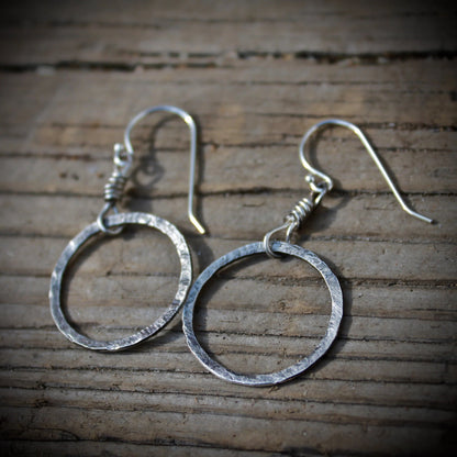 Organic Circle Hoop Earrings in Silver