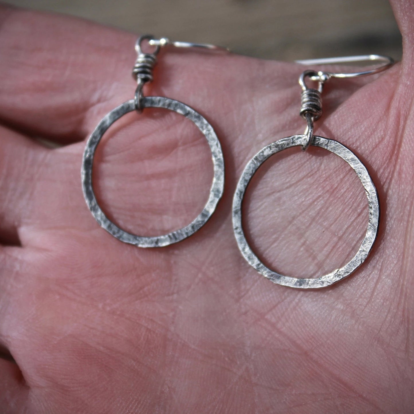 Organic Circle Hoop Earrings in Silver