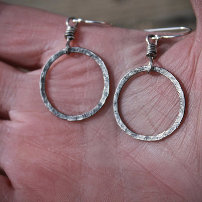Organic Circle Hoop Earrings in Silver