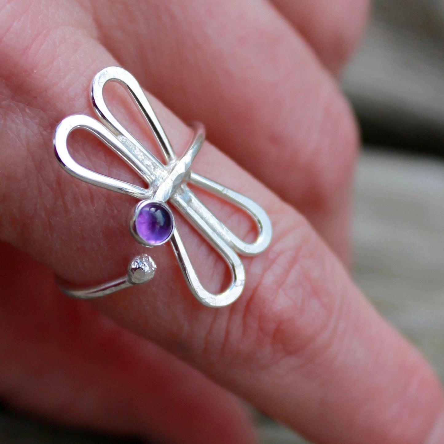 Dragonfly Ring in Silver With Stone Adjustable